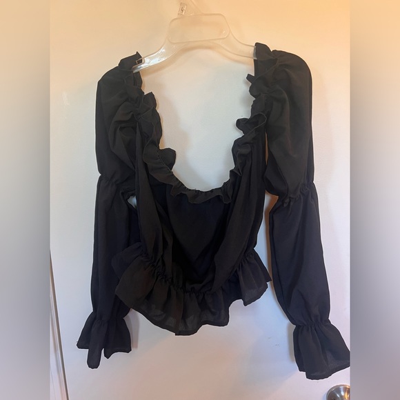 Long Sleeve Black Shein Crop Top Princess Pirate Shirt Size Large - Picture 2 of 3